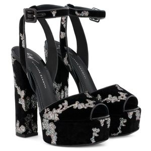 Giuseppe Zanotti Betty Platform Heels in Black Velvet Glitter